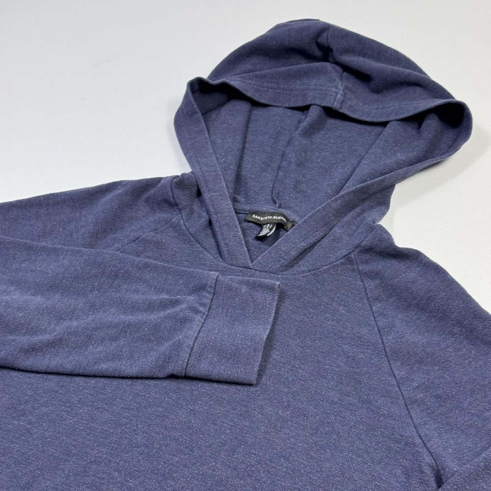 Saks Fifth Avenue Hoodie Shirt‎ Womens Medium Blue Pullover Knit Stretch Casual